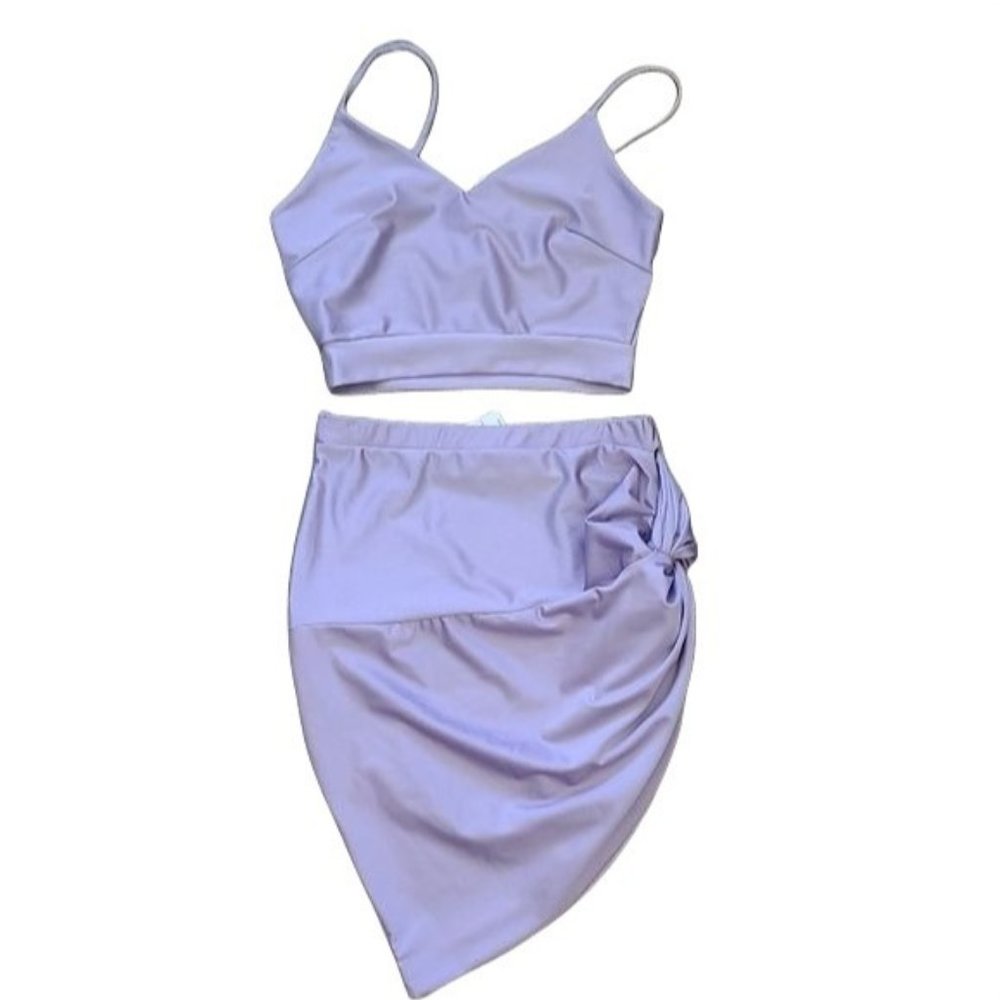 Madrag NWOT Purple Satin Top & Skirt Set